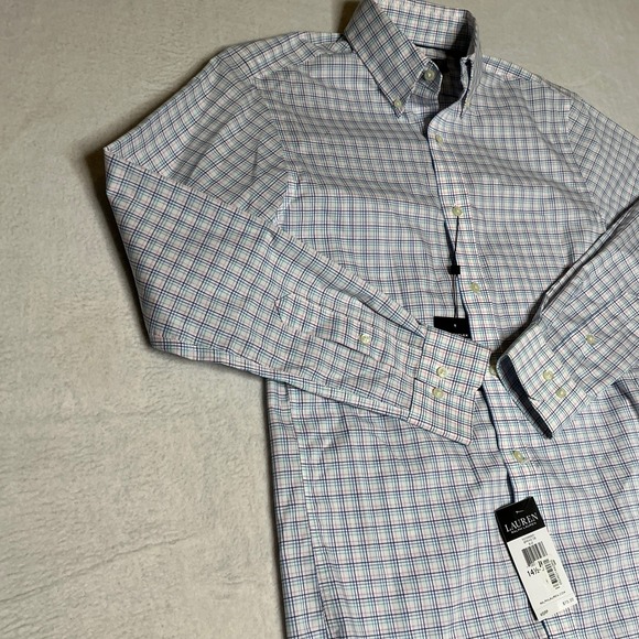 NWT Lauren Ralph Lauren Men's Slim Fit Stretch Non Iron Plaid Dress Shirt Small - Picture 2 of 7
